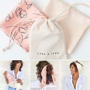 Lark & Ives Womens 2 Piece Minimalist Hair Scarf Set Satin Ties Floral $30